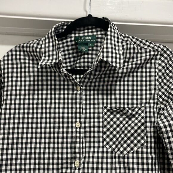 Lauren Ralph Lauren black white button down blouse collared size L - Picture 4 of 6